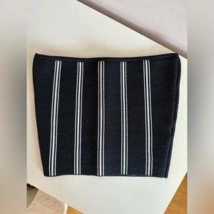 Babaton Sculpt Knit Cropped Tube Top Black/White Striped XS